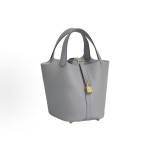 HERMES Picotin Lock 18 Gold Buckle Basket Bucket Bag Handbag 18 Women P0 Gris Pantin Puppet Grey